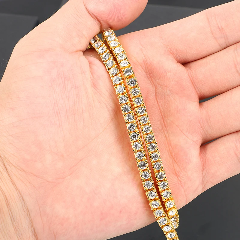 5 мм Bling Iced Out Стразы ожерелье Циркон 1 ряд теннисная цепочка для мужчин хип хоп ювелирные изделия Золотая теннисная цепочка s с подарочной коробкой