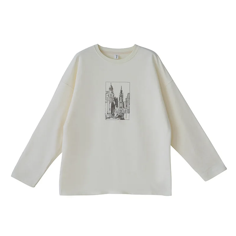 Spring Autumn Woman Tshirts Architecture Graphic Tee Full Appliques Fashion Cotton Soft Comfortable Loose Design Tops Harajuku