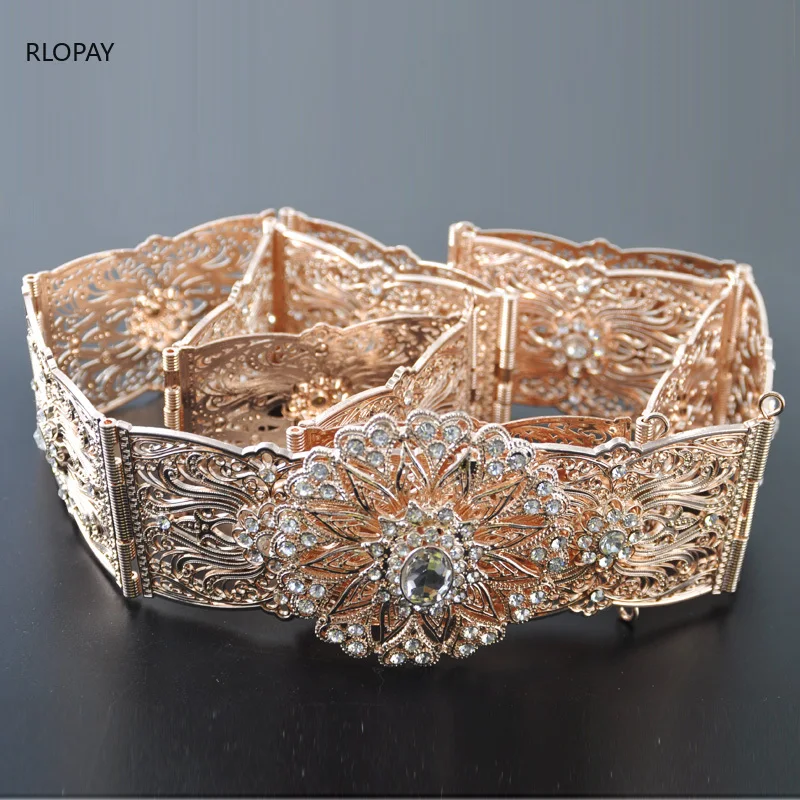 

Rose gold bridal waist belts with hollow flower belt buckle crystal Bridal Sashes Can Customize Any Size