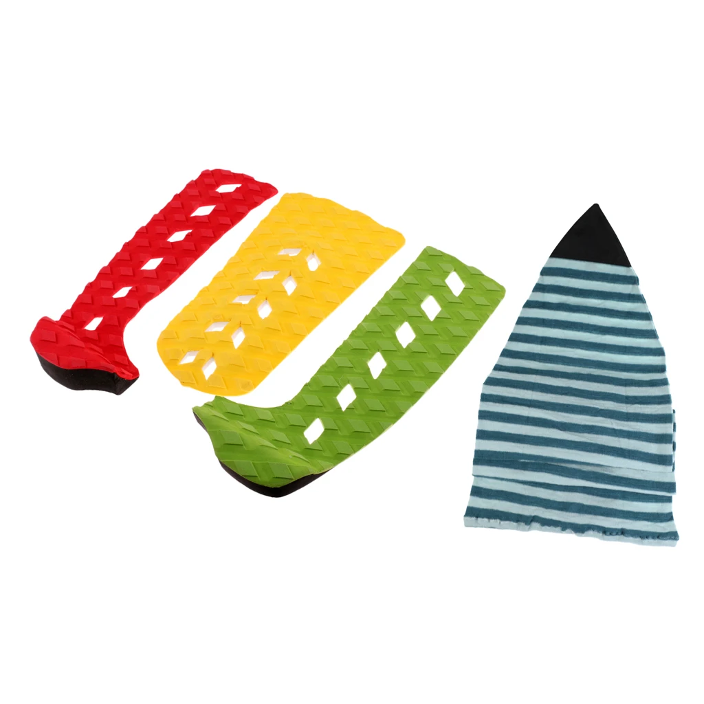 Surfboard Shortboard Stretch Cover Sock Bag & 3 Non-slip EVA Traction Pad for Skimboarding Paddleboard