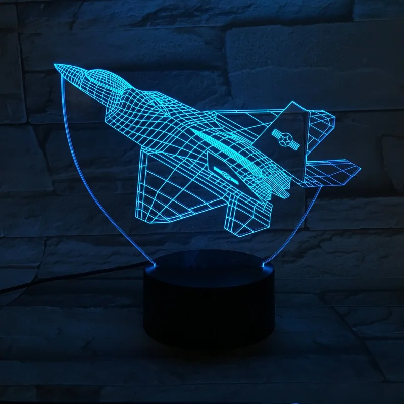 Самолет истребитель Usb светодиодный ночной Светильник 3D Иллюзия домашний декор сенсорный Сенсор светильник подарок для мальчиков ребенок дети Спальня настольная лампа летательного аппарата