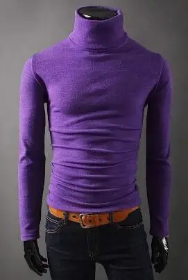 Новые осенние мужские Свитера повседневные мужские водолазки мужские черные однотонные трикотажные облегающие брендовые свитера - Цвет: purple