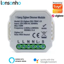 Lonsonho tuya zigbee 3.0 módulo interruptor dimmer inteligente com/sem neutro 2 vias de controle sem fio interruptor relé suporte zigbee2mqtt