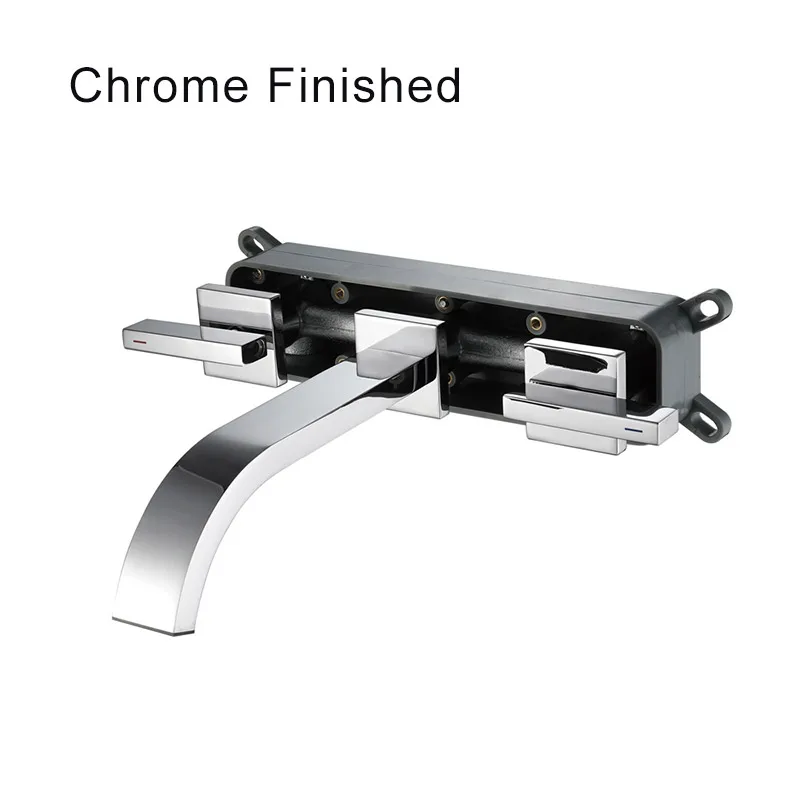 Chrome Finished Настенные со встроенным ящиком смесители для раковины черные краны для раковины для ванной комнаты хромированный смеситель кран латунные двойные ручки кран квадратный - Цвет: Chrome Finished