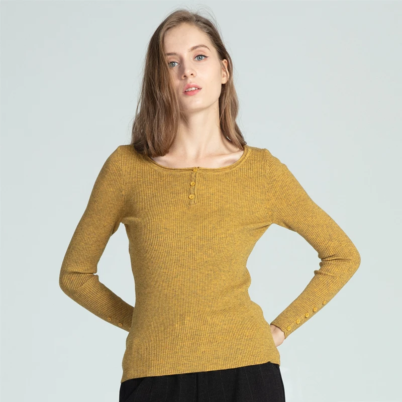 Marwin New-coming Autumn Winter Button Solid Soft Casual O-Neck Thin Women Pullovers High Quality Warm Female Sweaters