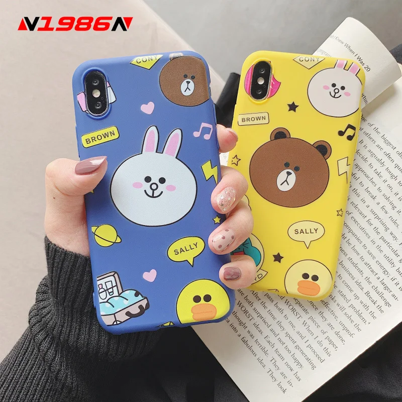 

N1986N Phone Case For iPhone 11 Pro X XR XS Max 6 6s 7 8 Plus Fashion Cute Cartoon Bear Rabbit Soft TPU For iPhone X Couple Case