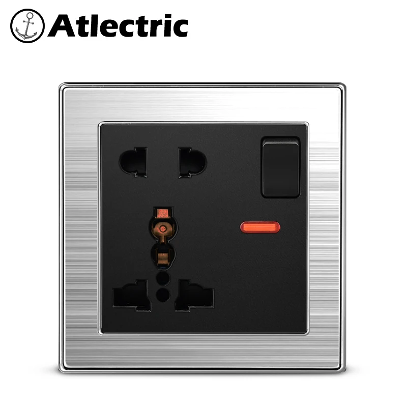Atlectric универсальная розетка многофункциональная 3 отверстия 5 отверстий розетка мощность настенная розетка-переключатель гнездо управления из нержавеющей стали панель розетки