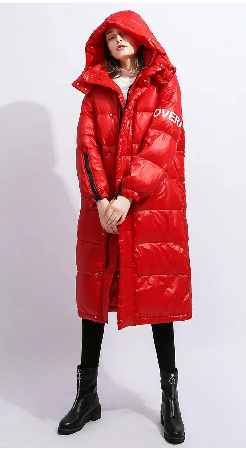 Women Long Down jacket Winter Letter print Loose Oversized Female down coat Hooded Thick warm Elegant Outwear YNZZU 9O072