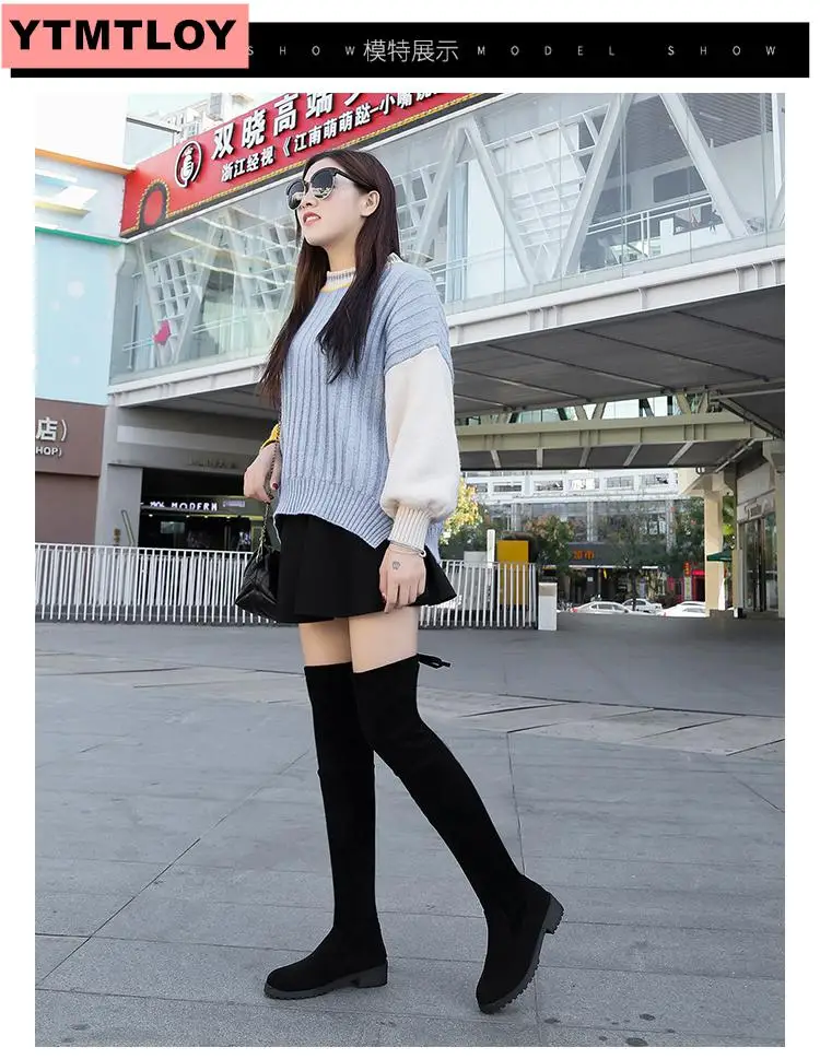 Size 35-41 Winter Over Knee Boots Women Stretch Fabric Thigh High Sexy Women's Shoes Long Bota Feminina zapatos de mujer#66