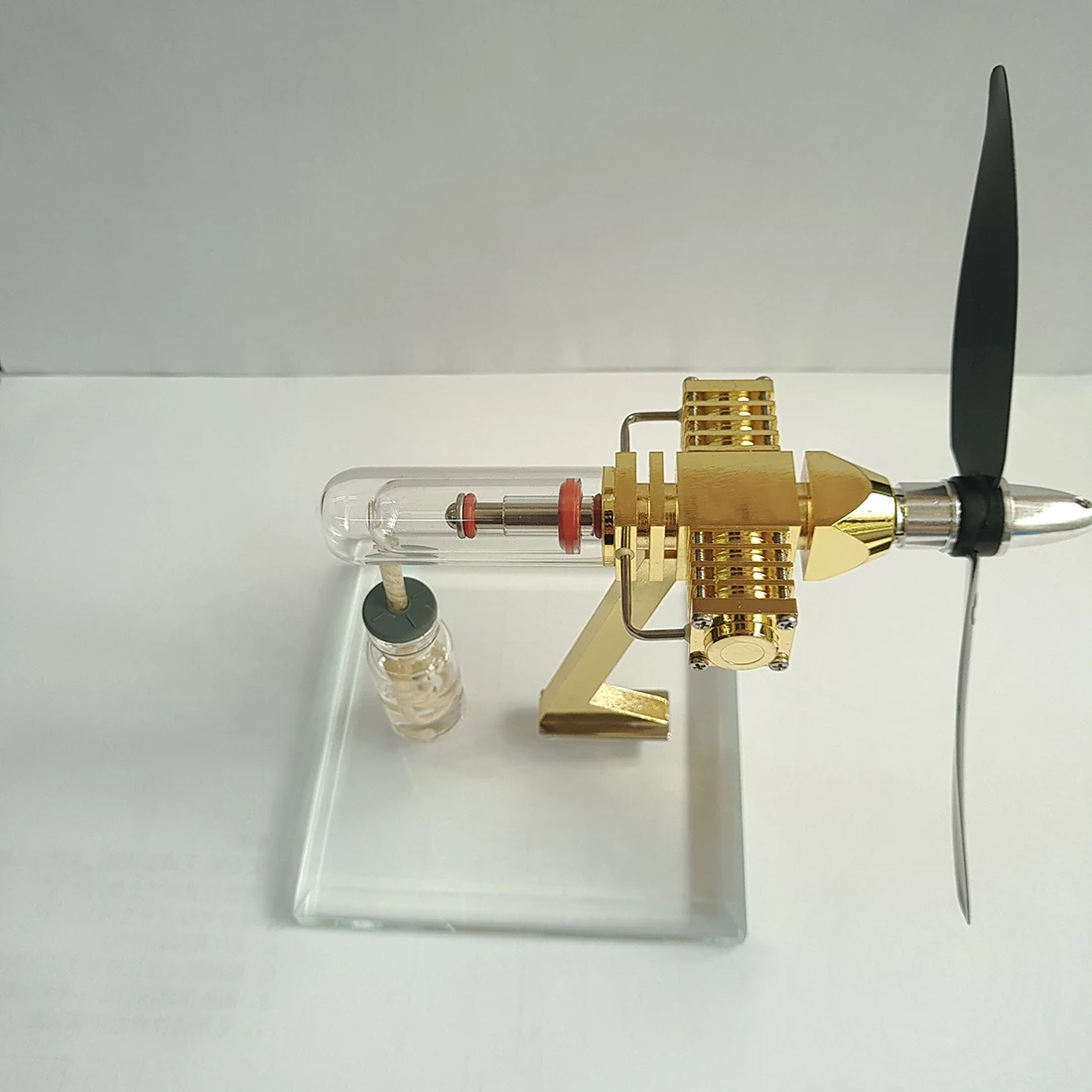Aircraft Head Shape Stirling Engine Model Golden Transparent 3