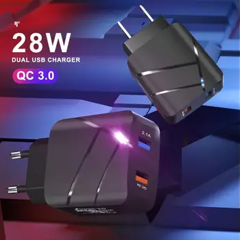 

USB Charger 28W Fast Charging 18W Quick Charge 3.0 LED Display EU Wall Adapter For Iphone 11 Samsung A50 Xiaomi Redmi New