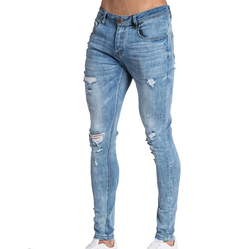 2 стиля, мужские эластичные рваные обтягивающие байкерские джинсы с модным принтом, рваные узкие джинсы, поцарапанные джинсы высокого качества - Цвет: Color 2