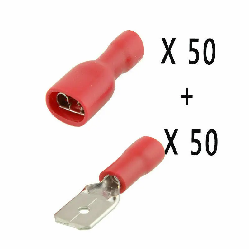 

100Pcs Female&Male Spade Insulated Connectors Crimp Electrical Wire Terminal
