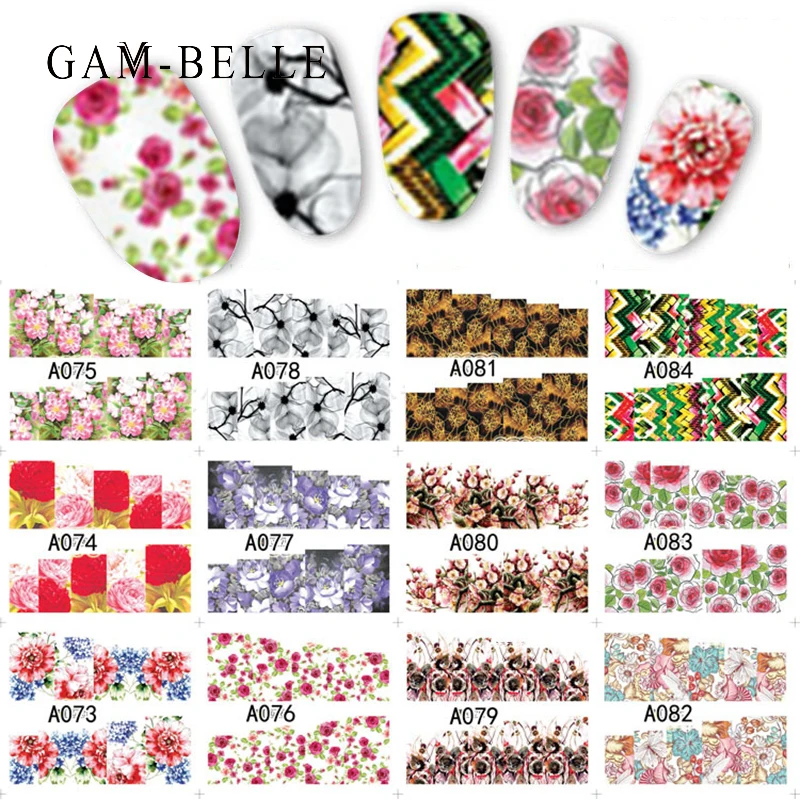 

GAM-BELLE 12pcs 2020 Colorful Mixed Blossomed Flower Nail Art Sticker Tips Water Decals Manicure Full Slider