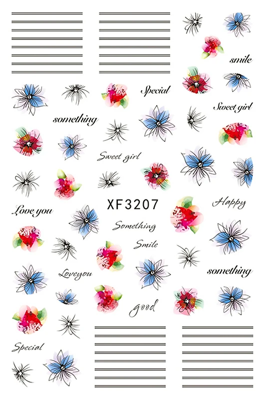 XF3207 3D клейкая наклейка для ногтей, потрясающий Красочный цветочный дизайн, наклейка для ногтей, декоративная наклейка для ногтей, дизайн маникюра - Цвет: XF3207