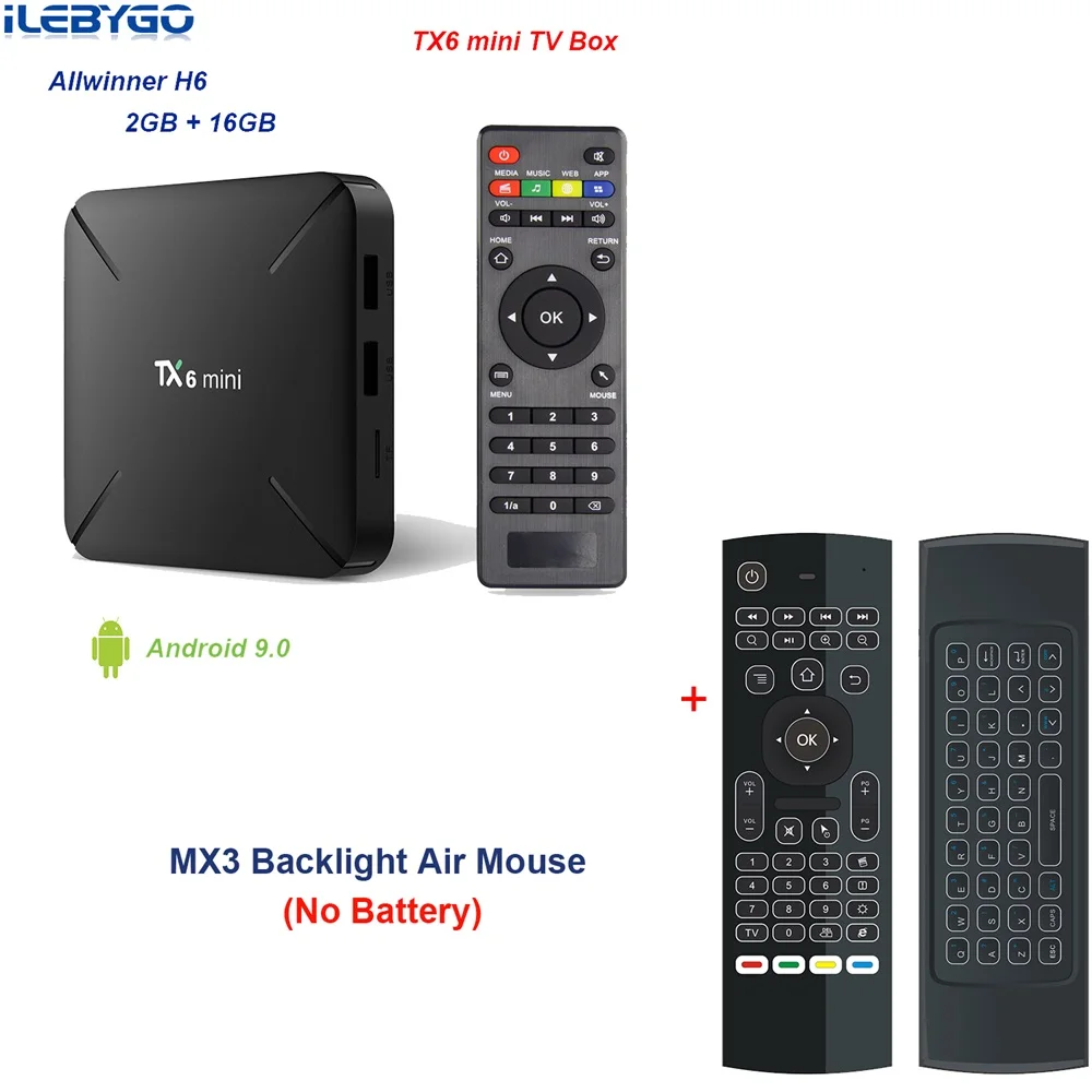 Ilebygo TX6 Мини Смарт Android 9,0 ТВ-бокс 2 Гб 16 Гб Allwinner H6 четырехъядерный 2,4 г Wifi USB3.0 HDR 4K проигрыватель Google мини телеприставка - Цвет: TX6MINI MX3