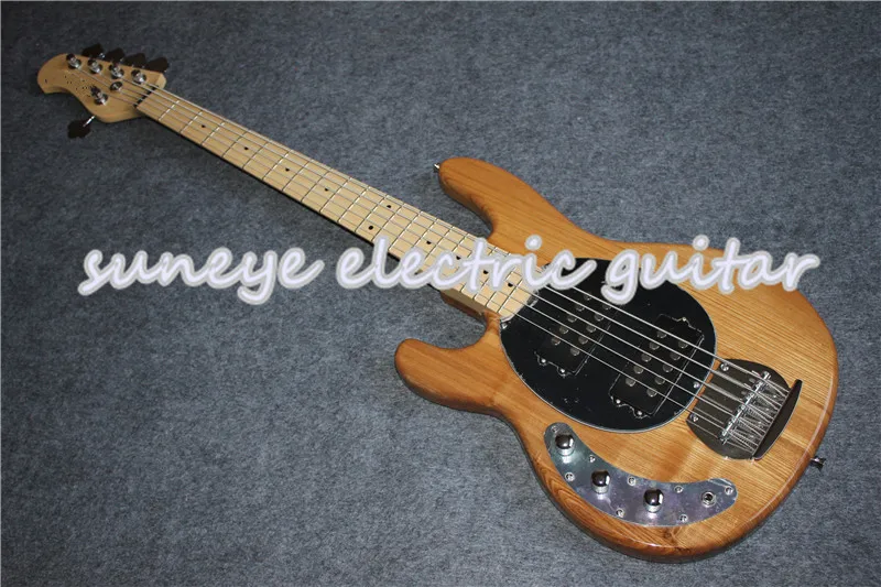 High Quality Natural Wood Music Man Style Electric Bass Guitar 5 String Guitar Bass Left Handed Bass Guitar Free Shipping