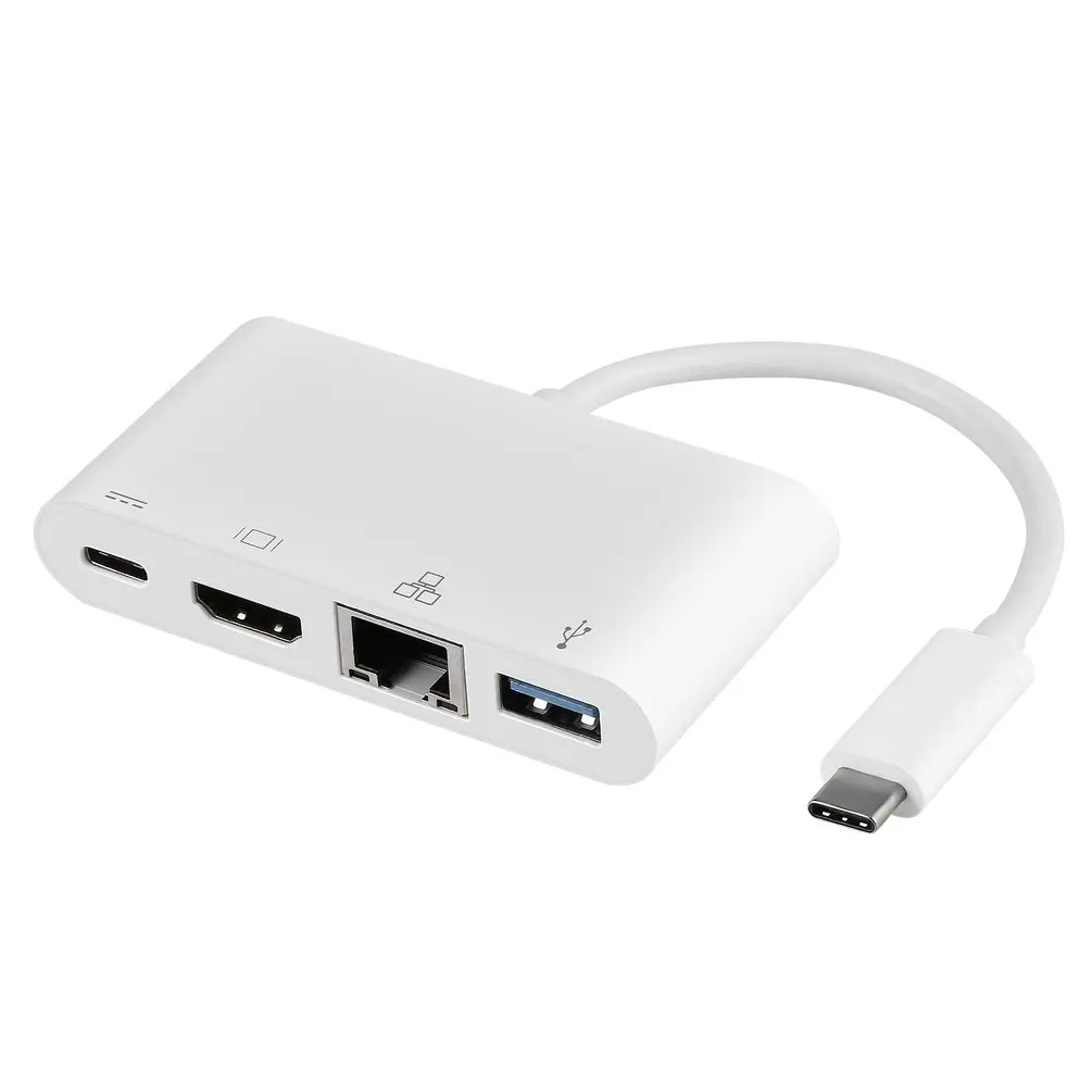 Белый простой в использовании и переноске USB 3,1 type-C к USB 3,0+ HDMI(1080 p@ 60 HZ)+ Gigabit Ethernet+ type-C адаптер для зарядки