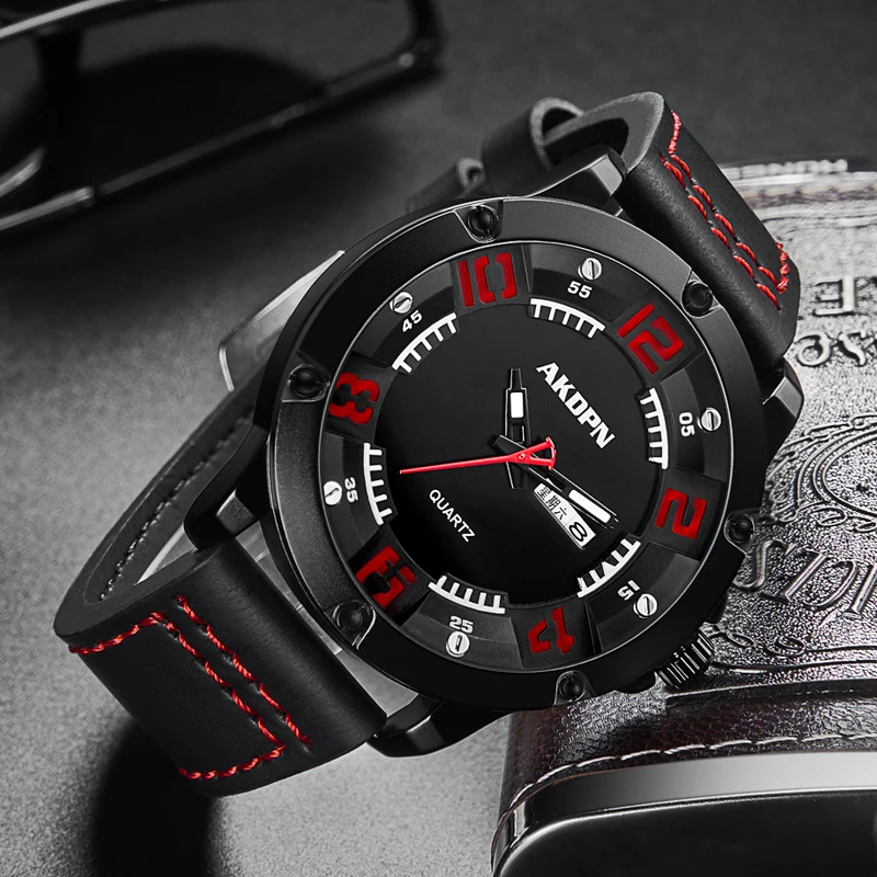 Top Brand Luxury Men's Business Quartz Wristwatch Black Leather Belt Watch Relógio masculino de quartzo empresarial