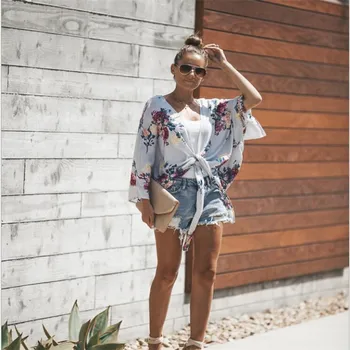 

Women Shawl Cardigan Top Boho Print Cotton Blend Loose Uv Sun Protection Cover Up Blouse Summer Beach Jacket For Women 2020 New