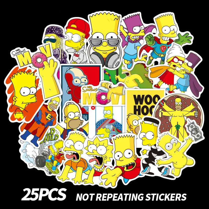

25pcs/Lot Anime Sticker Vinyl Cartoon Simpsons Stickers Laptop Sticker Decal Fridge Car Skateboard PVC Graffiti Kids Stickers