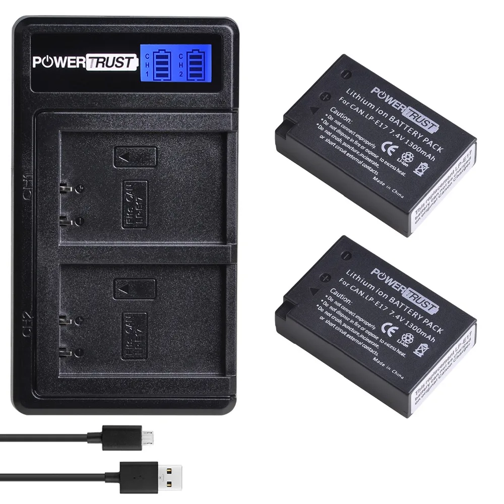 Cargador Doble LED para Canon EOS 77D T7i T6s T6i 2x LP-E17 Batería