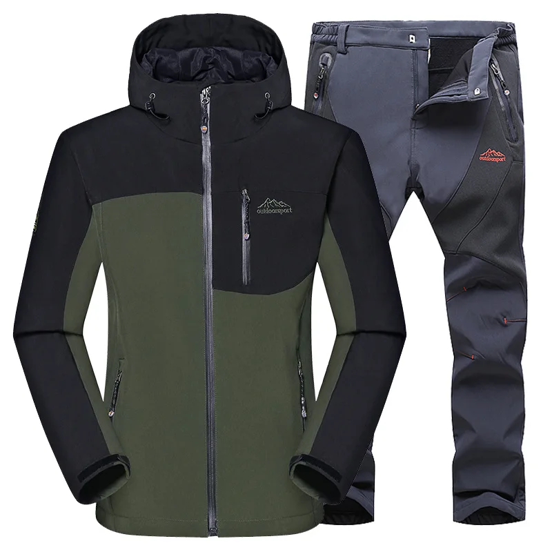 Мужские зимние водонепроницаемые костюмы для рыбалки, лыжного спорта, теплые флисовые походные куртки+ Мужские штаны, комплекты 5XL