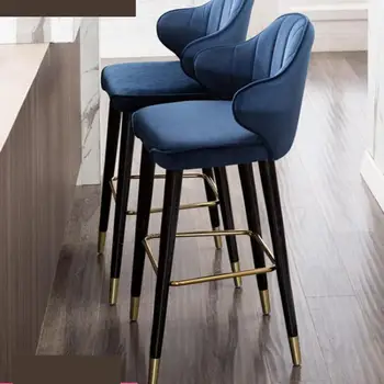 

Light Luxury Solid Wood Bar Chair American Country High Chair Nordic Bar Chair Fashion Modern Italian Velvet High