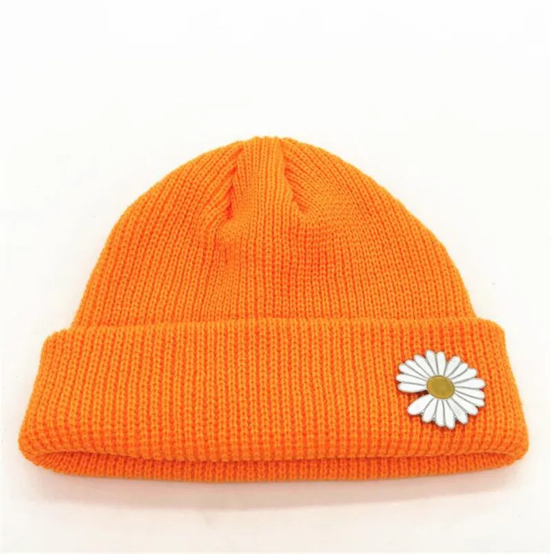 KPOP G-Dragon Beanie, шерстяная шапка с принтом маргаритки, Peaceminusone, шапка с дыней - Цвет: Orange