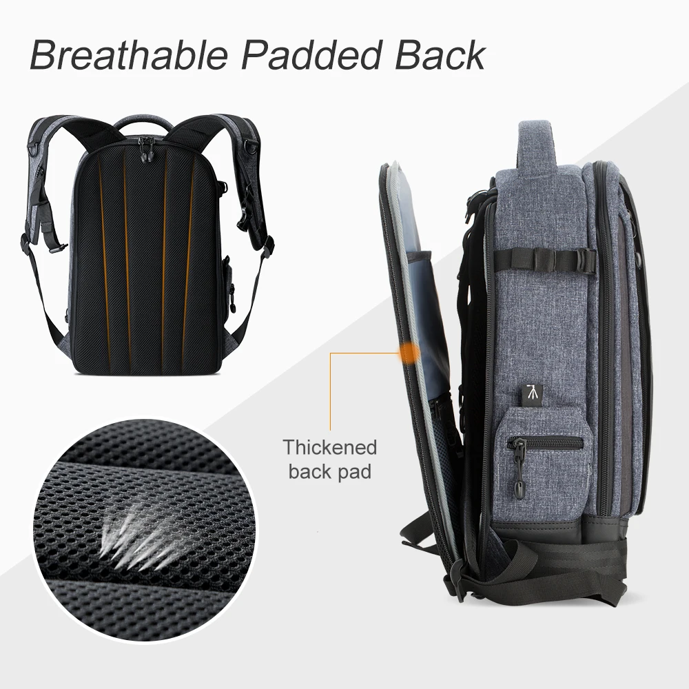  K&F CONCEPT Camera Backpack Waterproof Universal Travel Bag Padded High Capacity Hold Tripod Straps