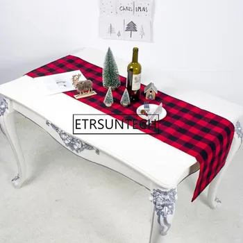 

20pcs Plaid Burlap Table Runner Christmas Table Cover Lumberjack Themed Birthday Party Decorations 180x36cm