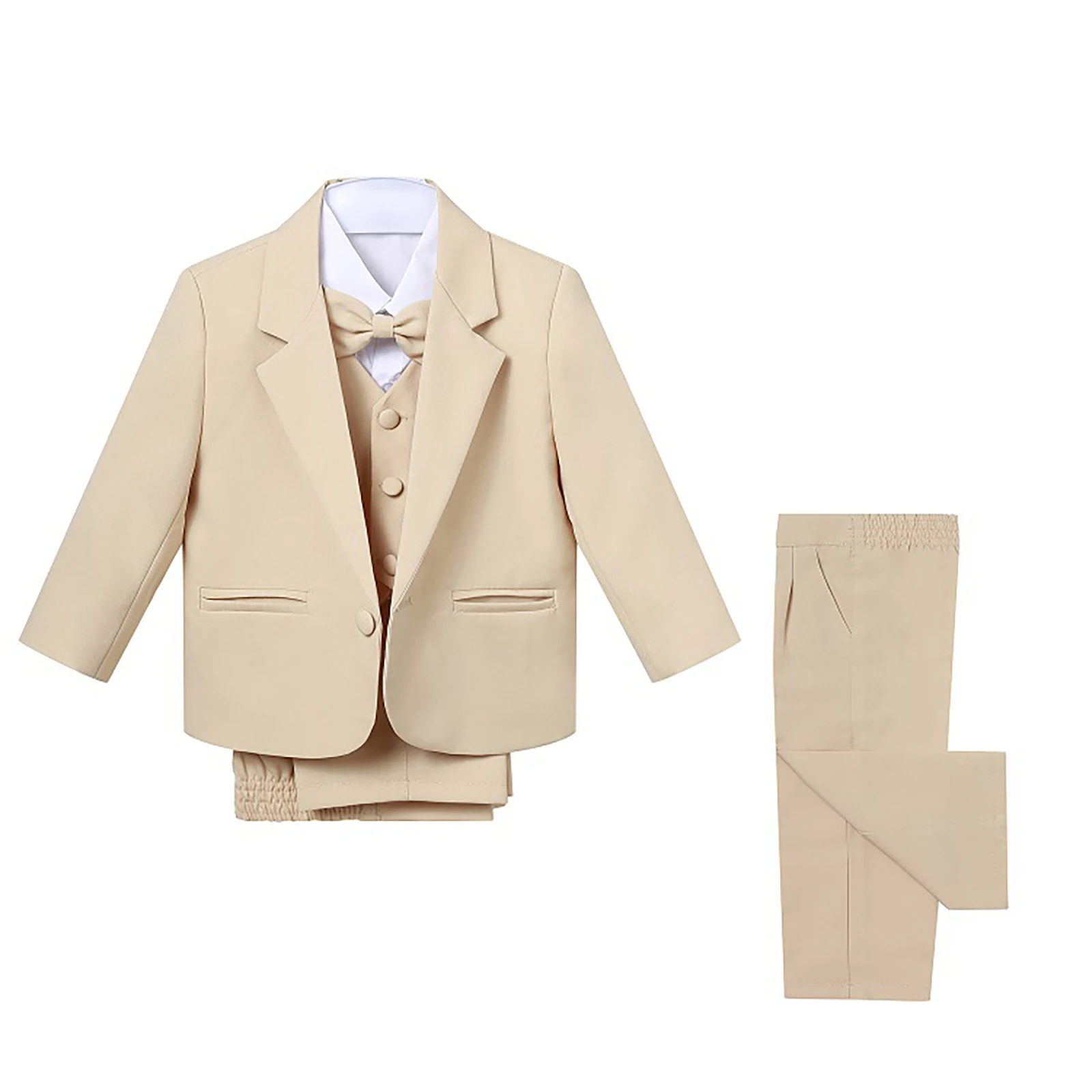 Baby Boys 5 Pcs Set Formal Tuxedo Suits Infant Lapel Blazer+Vest+Shirt+Pants+Bow Tie for Wedding Christening Gentleman Outfits |
