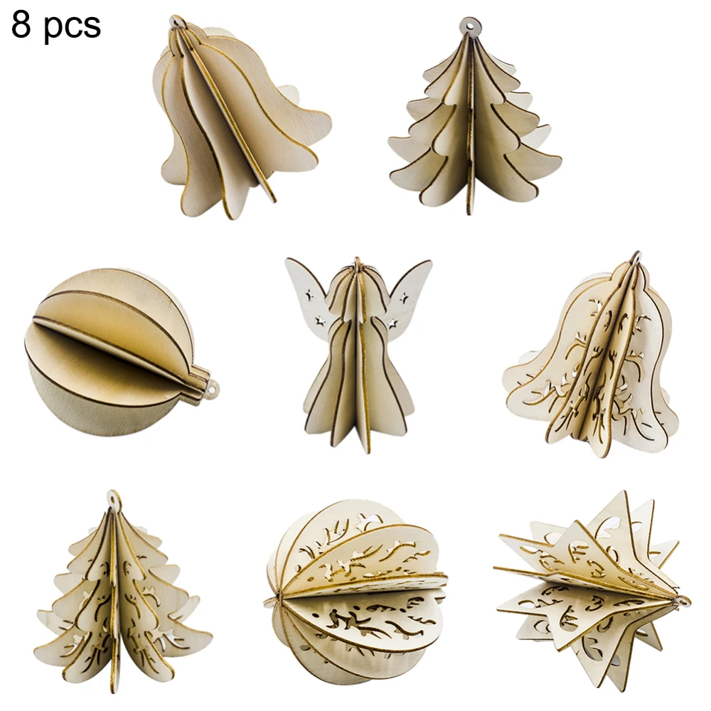 

8pcs European Hollow Christmas Snowflakes Wooden Pendants Ornaments For Xmas Tree Ornament Christmas Party Decorations Kids Gift