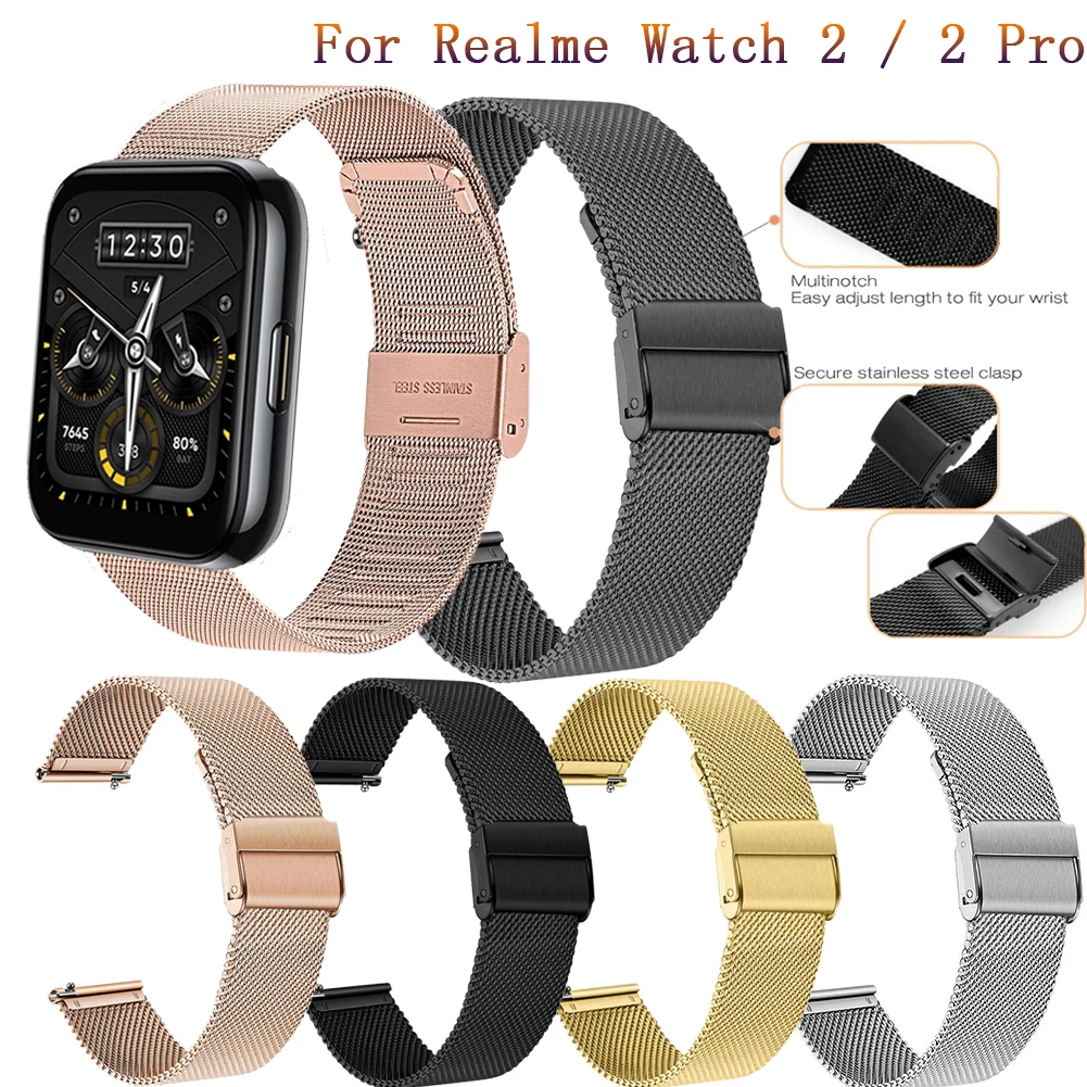 Cinturino In Acciaio Inossidabile Milanese Di Lusso Per Realme Watch 2/2 Pro Smart Watch Band Bracelet Per Realme Watch S/Pro Wristband Correa