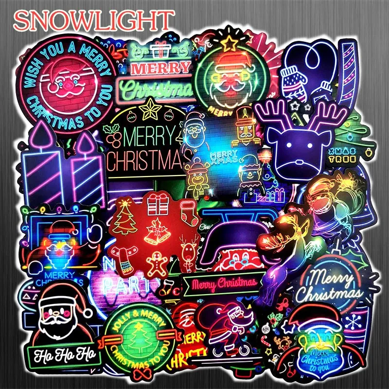 10/50 pcs/pack Neon Style Merry Christmas Stickers For Luggage Laptop Skateboard Sticker Motorcycle JDM Graffiti Stickers