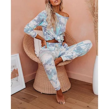 

Women 2 Pieces Pajamas Set Spring Autumn Pyjamas Colorful Printed Rainbow Long Sleeve Cute Sleepwear Casual Homewear