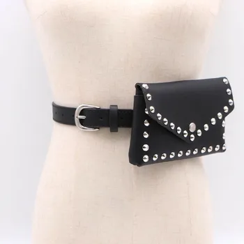 

Gothic Punk Style Waist Packs Women Tactical Leather Bum Waist Bag Female Phone Belts Pouch Rivet Pochete Homem Large Capacity