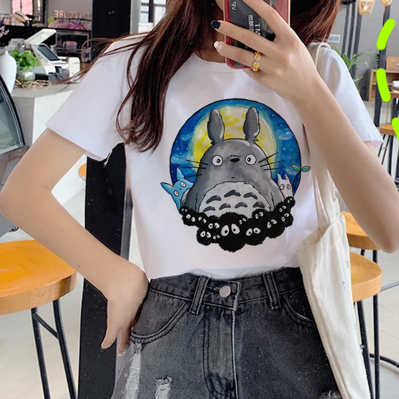 Модная женская футболка в стиле Харадзюку, Studio Ghibli, Милая футболка с котом, Ullzang, 90 s, забавная футболка, Графический Топ, футболки для женщин
