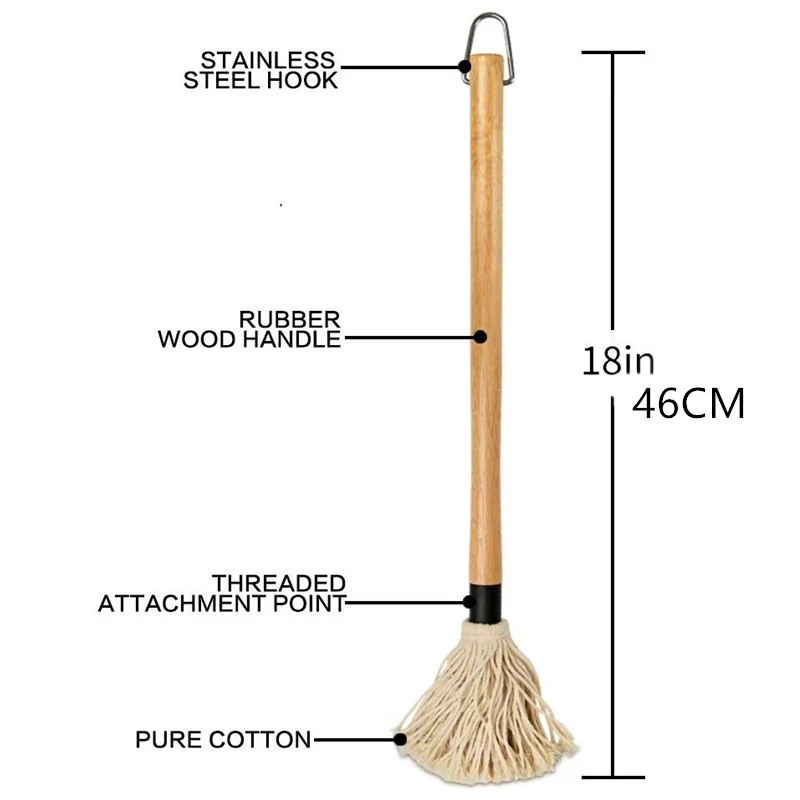 Churrasqueira Basting Mop com uma cabeça de escova de substituição extra Escova de churrasco profissional 18 polegadas 46 cm_voghion.com