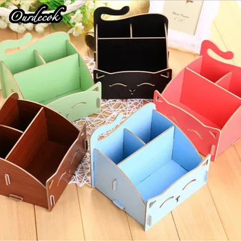 

Wooden Storage Box For Jewelry Organizer For Cosmetics Cute Cat Office Pen Box Container Desktop Storage Assembly DIY