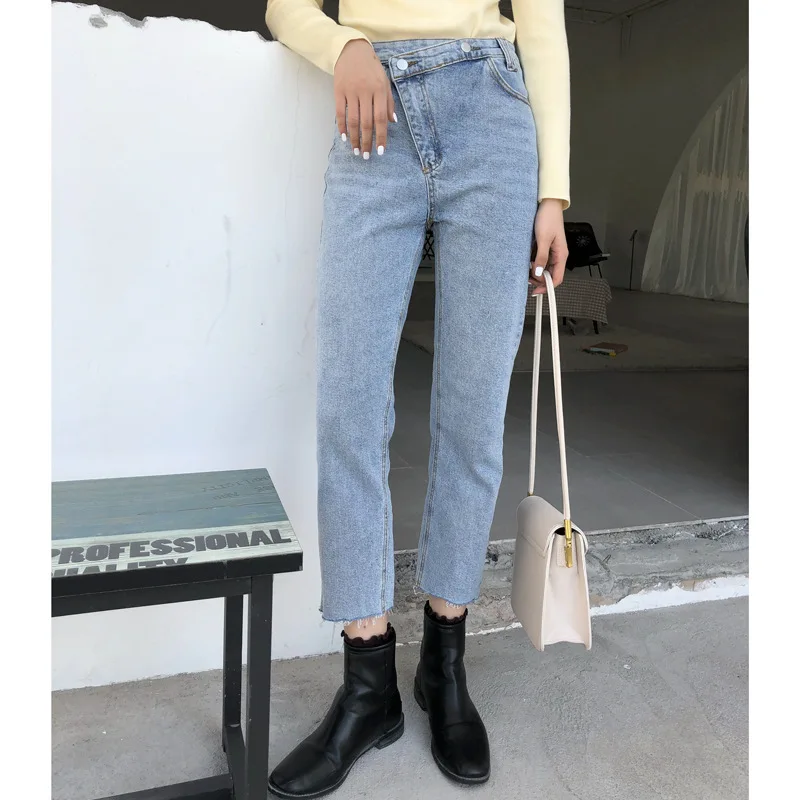 

2020 Fashion Spring Light Blue High Waist Jeans Woman Denim Pants Autumn Vintage Mom Ladies Ankle-length Jeans Women Clothing