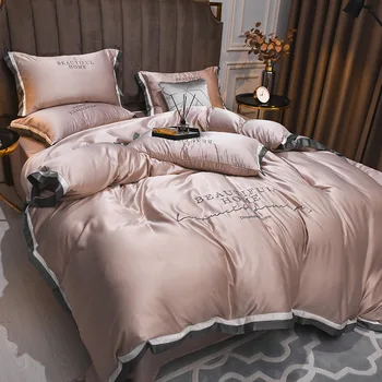 

High-End 60 Tencel Four-piece Set European Style Viscose Bare Sleeping Double-Sided Silky Summer Sheet Li Quilt Cover Bedding Ar