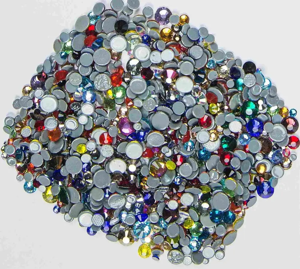 ss3,ss4,ss8,ss12,ss34 Hot fix Rhinestone Glitter Strass Flatback Glass Crystal Hotfix stones Iron on Rhinestones For Garment - Цвет: Mix Colors