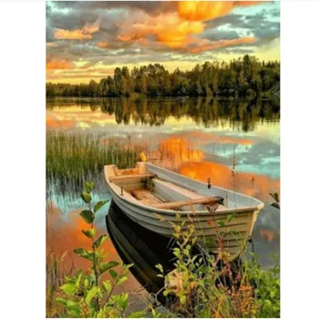

Diamond Painting Full Round Rhinestones Handmade 5D DIY Boat By The Lake Bedroom Wall Decor Cross Stitch Embroidery Mosaic Gift
