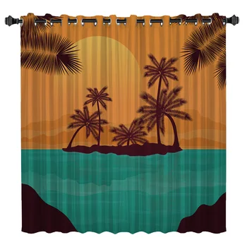 

Coconut Tree Beach Room Curtains Large Window Bedroom Kitchen Drapes Swag Kids Curtain Panels With Grommets Window Curtain Panel