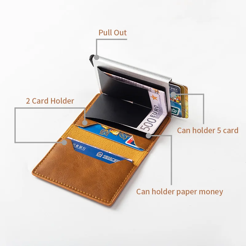 rfid кредитный кошелек держатель для карт для мужчин и женщин Металл RFID винтажная алюминиевая коробка искусственная кожа Crazy Horse модный кошелек для карт