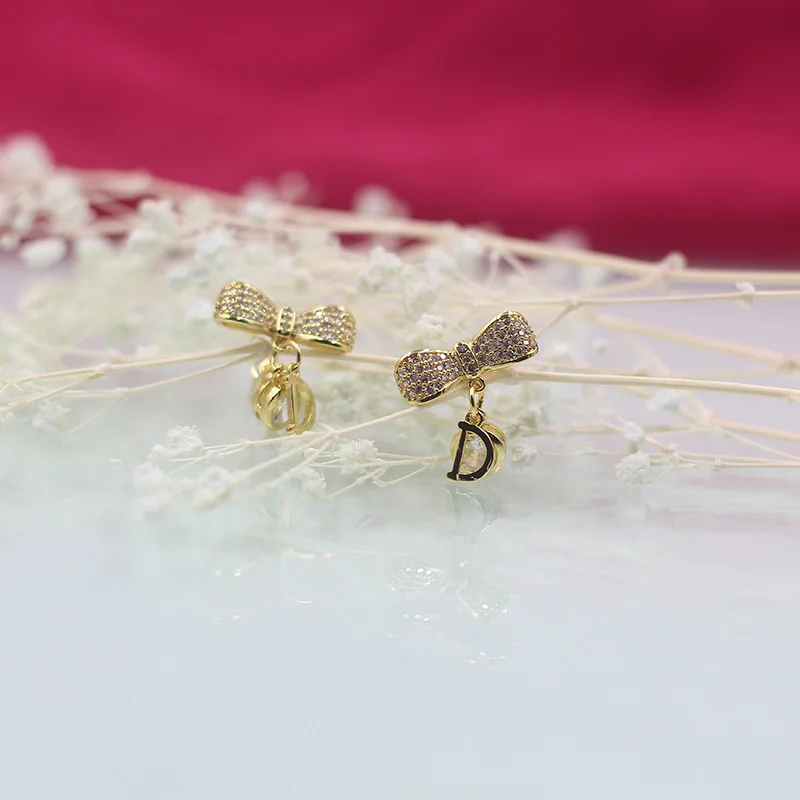 Wick Dolly новые золотые серьги D word женские модные аристократические свадебные серьги 585 розовое золото натуральный циркон богемные серьги