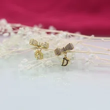 Wick Dolly новые золотые серьги D word женские модные аристократические свадебные серьги 585 розовое золото натуральный циркон богемные серьги