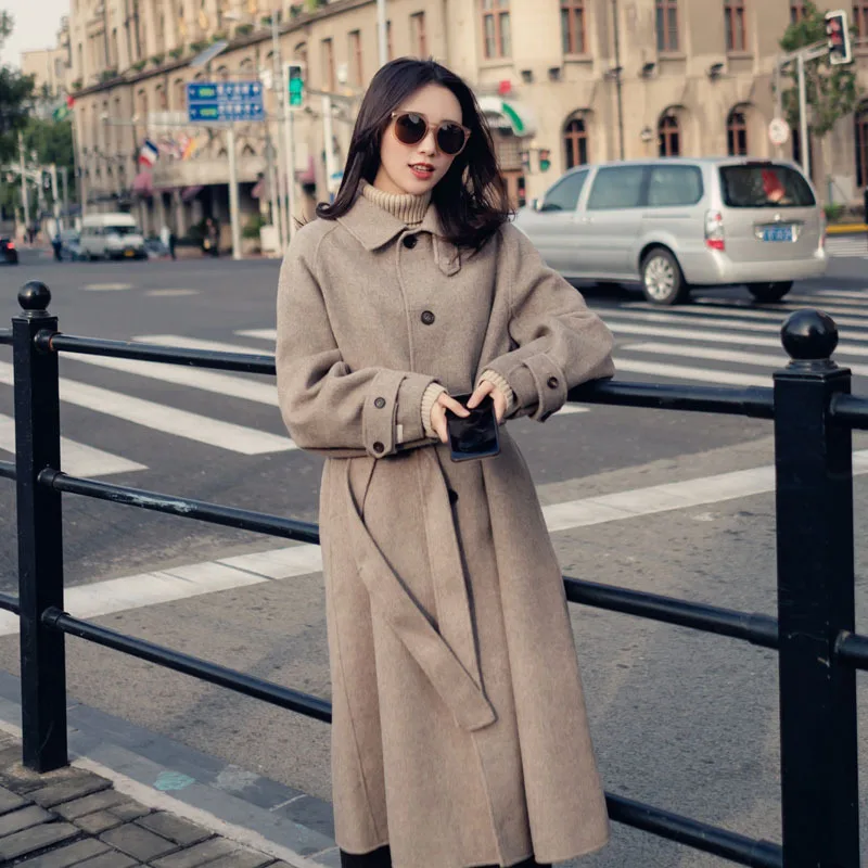 

Photo Shoot Woolen Jacket Women's Mid-length 2020 Autumn And Winter Korean-style Elegant Loose-Fit England Waist Hugging over-th