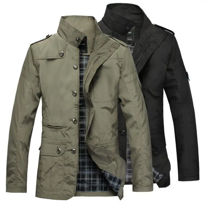 

ShionFa Men's Stylish Military Button Up Basic Jackets Solid Stand Long Sleeve Trench Coat for Fall Winter Black / Khaki 5XL NEW